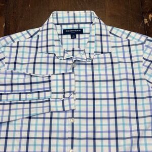 Mizzen+Main Leeward Dress Shirt Mens L Blue White Check Trim Fit Box: 03